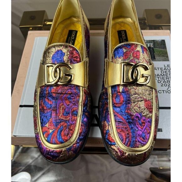 DOLCE & GABBANA Multicolor Jacquard Gold-Tone DG Logo Slip-On Loafers Si… - Picture 14 of 16